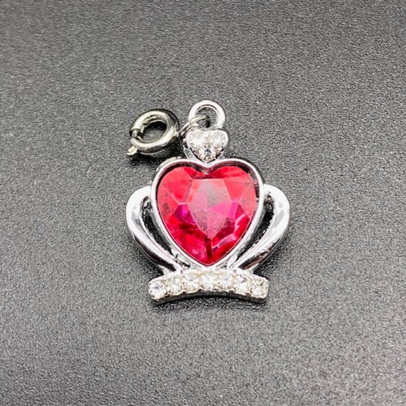Jeweled Heart Rhinestone Crown Charm on Silver - Picture 2 of 9